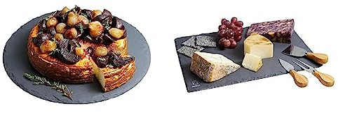 Artesa Bundle Lazy Susan Drehteller aus Schiefer, ideales Käsebrett für Dinnerpartys, Familienessen und Veranstaltungen, 35 cm, Käsebrett und Messerset, 4 Teile