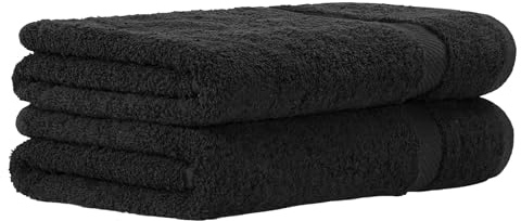Luckytowel Duschtuch Set 70x140 cm – Oeko-TEX Badetücher aus 100% Baumwolle mit 600 g/m² – Badehandtuch groß mit Aufhängeschlaufe – flauschig & saugstark – Frottee Handtücher Set – 2er Pack Schwarz