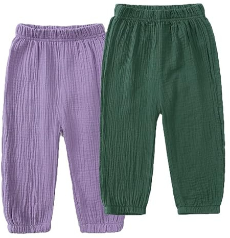 JUIYNIZT Baby barn bomull sommarbyxor myggsäker tunna långa byxor pojkar flickor lösa lyktbyxor 2-pack