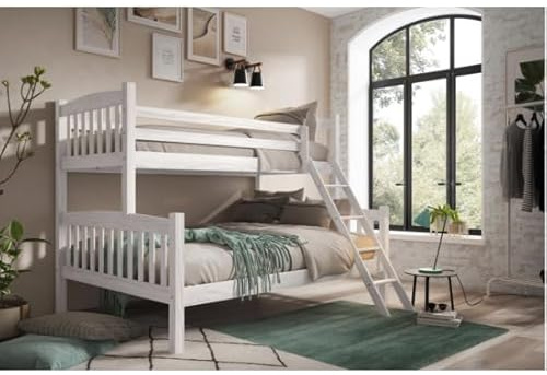 Genérico MUEBLESYA-Litera Madera Doble Juvenil Cama Matrimonio Blanca Lacada-Litera 135/90 90 cm x 190 cm Blanca lacada (Doble)