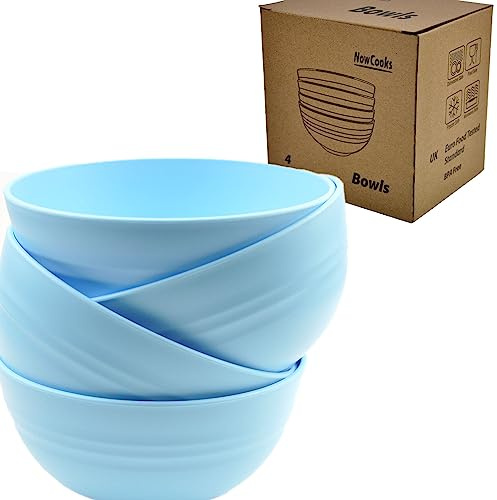 NowCooks Unbreakable Cereal Bowls, Large Plastic Bowls Set of 4, EU Tested. Lightweight, Dishwasher and Microwave Safe, Ideal for Cereal, Salad, Noddle and Parties (Single) (Blue, Single)