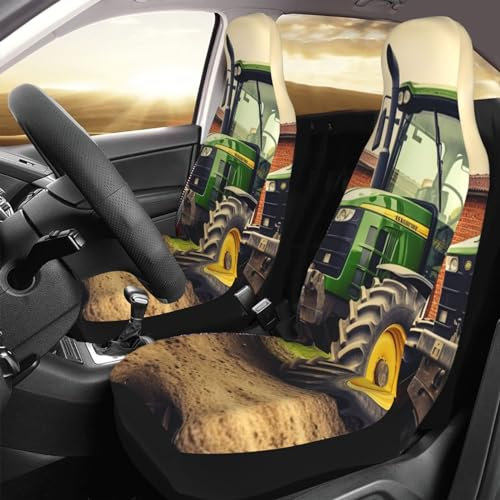 VTCTOASY Autositzbezüge mit Traktor-Motiv, 2 Stück, universal, rutschfest, Vordersitzkissen, modisches Autozubehör für die meisten Autos