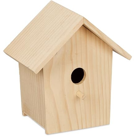 Relaxdays Deko Vogelhaus, Holz, Vogelhäuschen zum Aufhängen, HxBxT: 21 x 19 x 14 cm, Vogelvilla Garten, Balkon, Natur