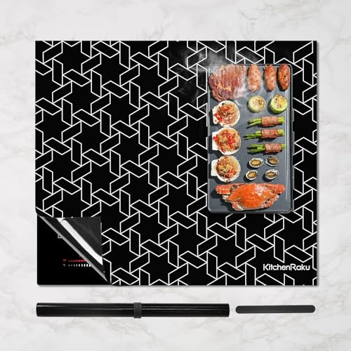 KitchenRaku Scratch Resistant Induction Hob Protector Mat, 61 x 53 cm | Black Interlaced Squares Pattern, for Magnetic Cooktops, Heat Resistant to 450℉, Anti-Scratch, Non Slip, Dishwasher Safe