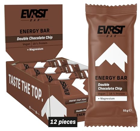 EVRST Energy Bar Double Chocolate Chip | Energieriegel | 16% Protein | (12 Riegel x55g) | Vegan | Magnesium