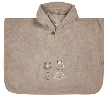 Sterntaler Poncho Bauernhof - Kinder Badeponcho aus saugfähiger Baumwolle - Badetuch zum einfachen drüberziehen - Baby Badeponcho mit Holzknopf und niedlicher Stickerei, sandfarben