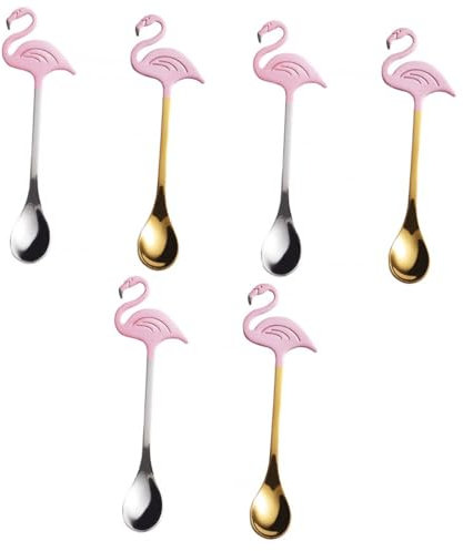 Cabilock 6 Stk Flamingo-Rührlöffel Kaffeelöffel küchenlöffel tischdeko esstisch dessertringe strohhalmlöffel Trinklöffel -Dessertlöffel Dessertkugeln Metalllöffel Edelstahl 304