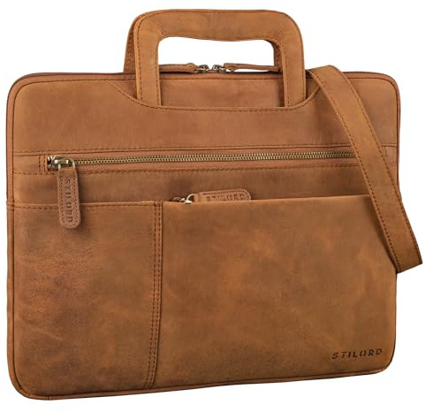 STILORD Cole Vintage Borsa Laptop 14 pollici Pelle Uomo Stretta Portadocumenti Vera Pelle Borsa Tracolla per Laptop Lavoro Viaggio Colore:tan marrone - scuro