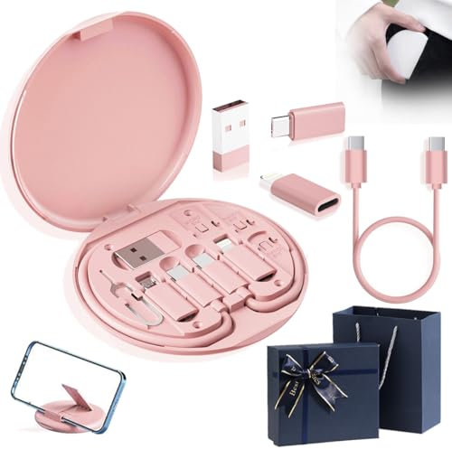 Humorous 9 In 1 Cable Case, 9 In 1 Cable Charger Case, Travel Cable Organizer Case Bag, Cable Case Organizer Small, USB Adapter Cable Conversion Storage Box (Regular Model,Pink)