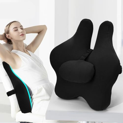 KYYGKY Lumbar Support Pillow for Office, Adjustable Lumbar Support Cushion Cover Ergonomic Memory Foam Back Support Office Chair Cushion Car Seat Cushion for Pain Relief, Improve Posture (Black)