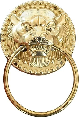 Türklopfer, Vintage-Haustür, Zuhause, dekorativ, Tigerkopf, Messing, Türklopfer, Zugringgriff, Türklopfer für Haustür, Vintage-Türklopfer, Gold, 20 x 26 cm
