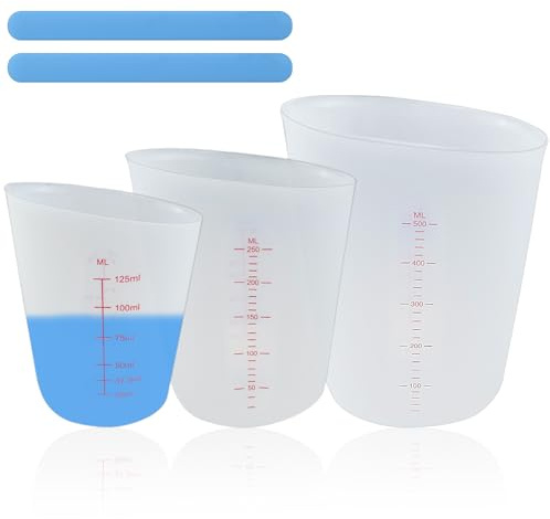 LPZMPZ 3 Stück Silikon Messbecher, Mischbecher Epoxidharz aus Silikon | Messbecher Epoxidharz 125 250 500 ml Silikonbecher zum Gießen mit Rührstab, für Epoxidharz Gießformen, Basteln, Labor