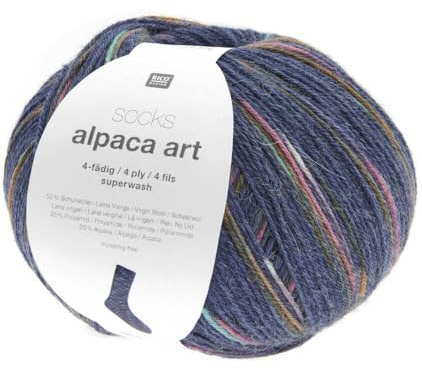 Rico Design Socks Alpaca Art, 4-fädige Sockenwolle mit Alpakawolle, 100g | Alpaka Sockengarn, warme, weiche Strumpfwolle, 100g ~400m, 55% Wolle, 25% Polyamid, 20% Alpaka