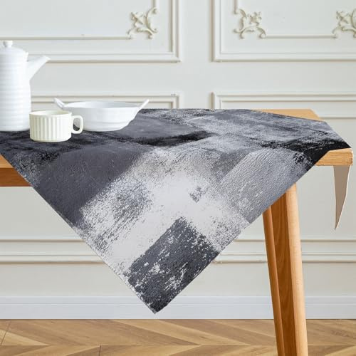 Tischdecke 85x85 cm Schwarz Grau und Blau Mittelläufer Modern Kunst Gemälde Tischdecken Kurz Tisch Deko Abwaschbar Dekoration Aesthetic Tischdecke für Herbst Party Hochzeiten Feiertage Geburtstag