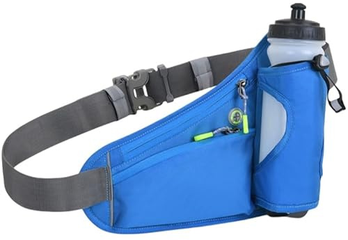HSTWODE Bauchtasche für Trinkflasche,Laufgürtel Handy,Gürteltasche mit Flaschenhalter,Running Belt,Verstellbar Hüfttasche Damen und Herren,Trinkgürtel für Jogging (Blaue)