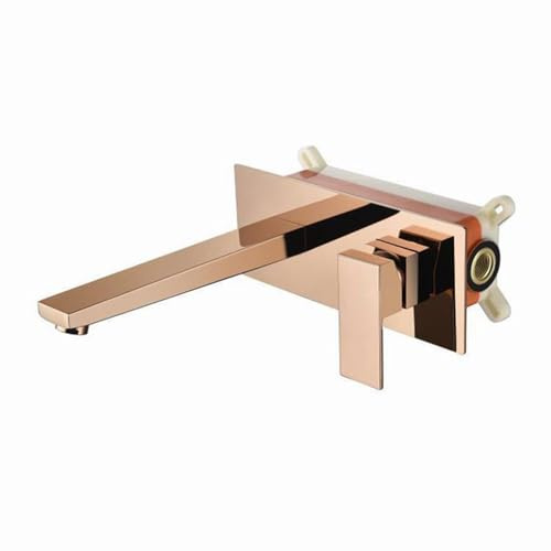 BiaoTeng Wand Waschtischarmatur Unterputz Einhebelmischer Warm und Kalt Messing G1/2 Anschluss Badarmatur Waschbecken Wand Rosé Gold