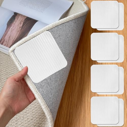 AMFUN 8 Stück Antirutschmatte für Teppich, Wiederverwendbare Teppich Antirutschunterlage, Abnehmbare, Waschbare, Zur Verhinderung des Verrutschens des Teppichs（Weiß