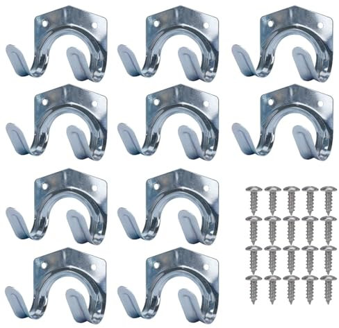 Jesustree Ganci da Muro in Metallo, 10 Pezzi Ganci per Appendere gli Attrezzi, Ganci da Parete a Vite per Garage, Applica a Box Auto, Giardino, Stanza Degli Attrezzi (Silber)