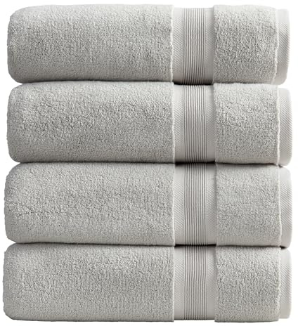 Springtree Home Luxury Bamboo Rayon Bath Towel Set of 4 | 35% Bamboo Rayon - 65% Cotton | Absorbent Quick-Dry Towels for Bathroom | Oeko-TEX Standard 100 Cotton | Grey - 4 Pack