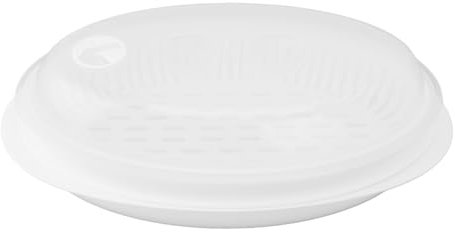 Vaporiera per microonde, vaporiera per pesce da 12,9 pollici, vaporiera per verdure con coperchio, griglia rimovibile, sfiato di rilascio del vapore regolabile, pentole per