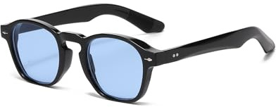 WDZAYXC Runde Sonnenbrille mit dickem Rahmen,Klassische Runde Sonnenbrillefür Damen Herren,UV400 Schutz (Schwarz/Blau)