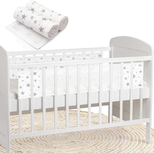Atmungsaktives Kinderbett Stoßstange - 2 Pack Mesh Kinderbett Stoßstangen für Kinderbett, gepolsterte Babybett Stoßstange Liner für sichere und komfortable schlafen, leicht und langlebig weiß Sterne .