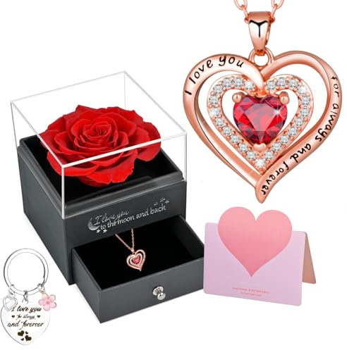 PLECUPE Echte Rose, Ewige Rosen, Infinity Rose Geschenk, Geschenke für Frauen Blume, Konservierte Rosenbox für Muttertag Valentinstag Weihnachtsfeiertag Verlobung Heirat Ehefrau-Rosa