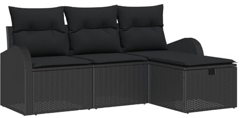 vidaXL Sofa Set 4 STK. Schwarz Poly-Rattan