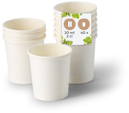BIOZOYG Schnapsbecher aus Papier 40 Stück 20 ml weiß - Pappbecher Beschichtet Party Zubehör Einwegbecher Messen, Events, Verkostung - Alternative für Plastikbecher Schnapsgläser 2 cl Shot Becher