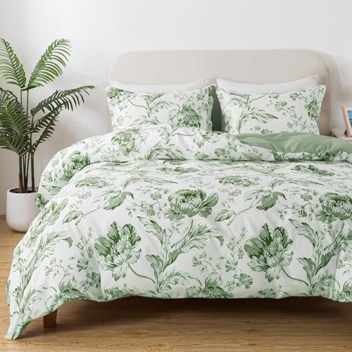 Crisantemo Verde Funda NóRdica 260x240cm, Juego de Cama de 3 Piezas con 2 Fundas de Almohada 50x75 cm, Funda de EdredóN con Estampado 3D, Microfibra con Cremallera