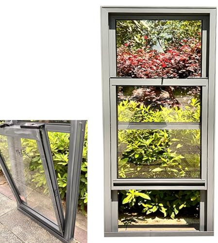 Schiebefenster Vertikales Schiebefenster mit Unterem Kippflügel, Innenküche Keller-Ersatzfenster Graues Aluminium, Außenfenster für Gewerbliche Imbisswagen(WxH 25x55cm)
