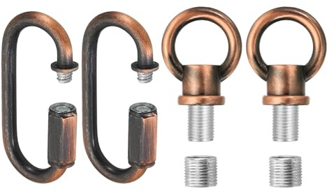 PATIKIL M10 Fine Thread Lamp Female Loop Holder with M12 Adapter Chain Quick Link, Lifting Eye Nut Hook Ring Structural Support to Chandelier, 132 lbs Load Red Bronze Pack of 2