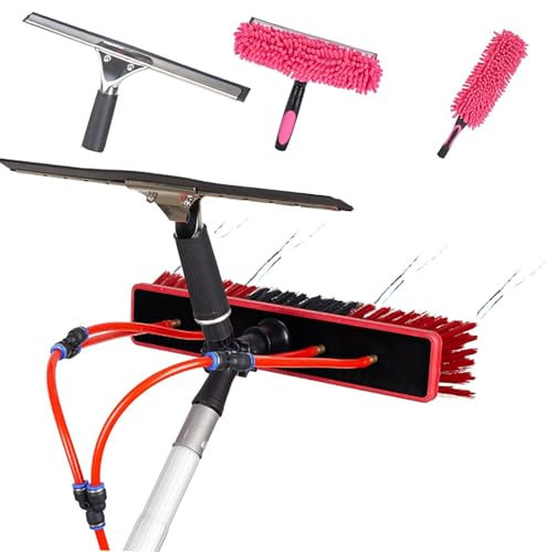 Kit Pulizia Pannelli Fotovoltaici,Telescopic Spazzola Telescopica Asta Telescopica Da 12 m,Spazzola Lavaggio Pannelli Fotovoltaici,Pulitore Idrorico Con Attacco Per Acqua Per Tetto,Finestra,Roulotte