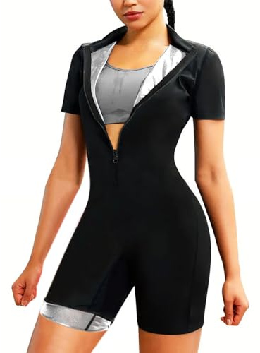 XFSRG Traje Sauna Mujer Manga Corta de Cuerpo Entero Compresion Adelgazantes Mono con Cemallera para Deporte Fitness(XXL)
