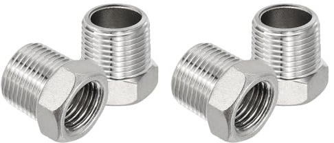 PATIKIL 4 Pcs 304 Bushing Hex Réducteur En Acier Inoxydable Argent | 3/8 BSPT Mâle à 1/4 BSPT Femelle Raccord Réducteur De Tuyau, Pour Eau Gaz Tuyaux Hydrauliques Flexible De Douche