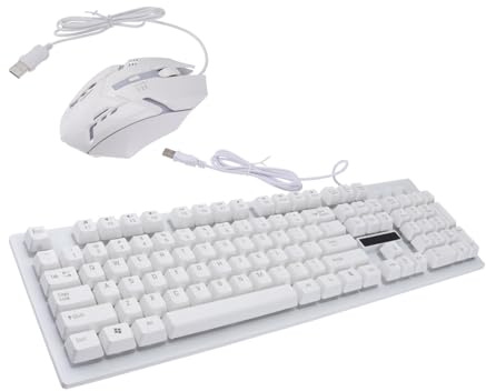 Mipcase Kit Clavier et Souris Gaming Filaire USB, 104 Touches, Souris 4 Touches, Lumineux, Plastique Résistant à l'usure, pour Bureau et Café