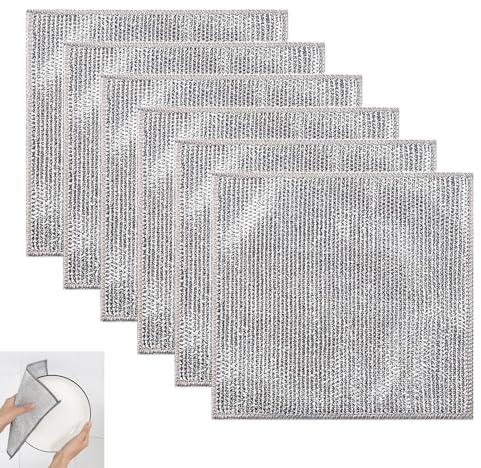 6 Pcs Wire Dishcloth Non Scratch, Wire Cleaning Cloths Stainless Steel Dishwashing, Double Layer Wire Cloth Rags for Wet & Dry Use, Scrubbers for Cookware Sinks Stovetops Pots Pans & Kitchen Cleaning