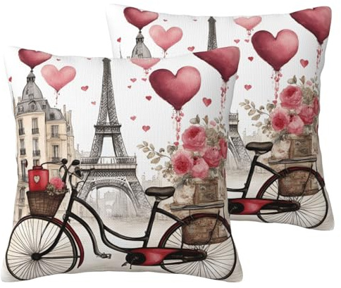 Zhuanyun Love Paris Tower - Federa per cuscino in finto lino, con stampa a forma di cuore, con stampa a forma di cuore, per casa, viaggi, cerniera nascosta, decorazione per la casa