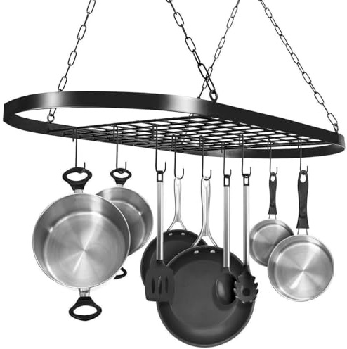 Pots and Pans Hanging Rack, Heavy-duty Metal Pan Rack Hanger Organizer with 10 Hooks, Hanging Pot Rack Ceiling Mount for Kitchen Cookware Utensils Toiletries (60cm)