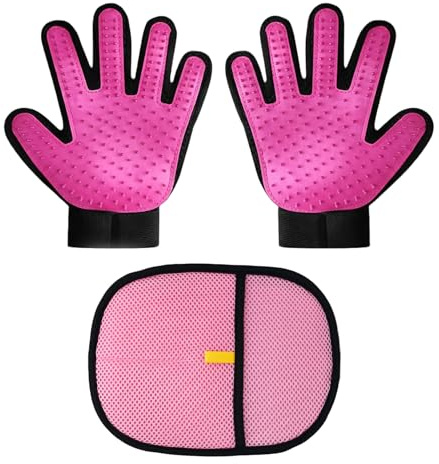 Auibor Tierhaarentferner Handschuh Rosa – Silikon Fellpflegehandschuhe & Doppelseitige Tierhaarentferner – Für Katzen, Hunde – Waschbar, Wiederverwendbar, Antistatisch & Massage-Effekt