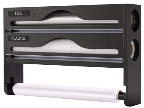 Distributeur Papier Aluminium et Film Porte-Rouleau de Cuisine en Bois 3 en 1 Organisateur de Film Alimentaire pour Rouleau de Cuisine, Papier Alu et Film Alimentaire
