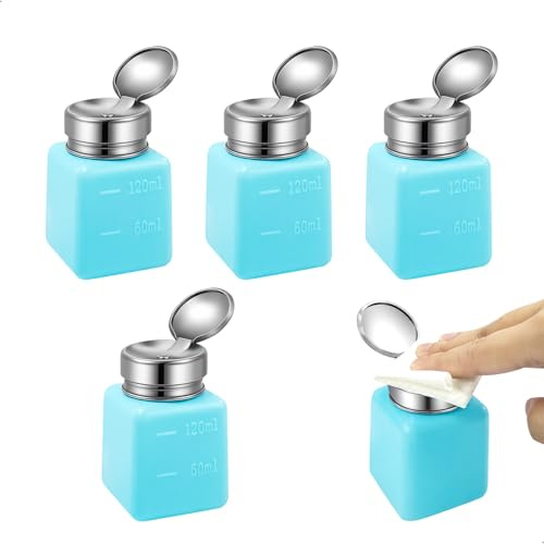 Pumpflaska, klämflaska antistatisk, pumpdispenser korrosionsskydd, pumpflaska för skönhetssalong laboratorierengöring desinfektion, blå 120 ml 4-pack