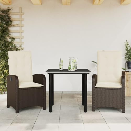 SKTQYQO Gartenmöbel-Set 3-teilig mit Kissen aus braunem Polyrattan für den Außenbereich Balkon-Set geeignet für Terrassen und Terrassen