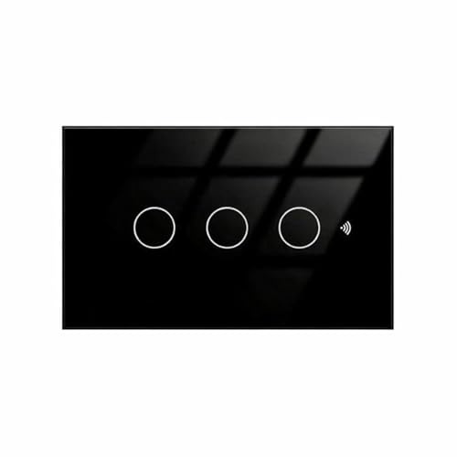 Matter Touch Wandschalter WiFi 2.4G, für Box 503, 3 Tasten, rechteckig 120 x 72 x 38 mm, App TUYA Smart Life, gehärtetes Glas Schwarz