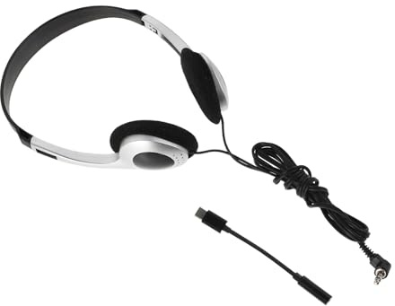 TOPBATHY Casque Audio -auriculaire Filaire Rétro Peinture Argentée, Câble 3,5 Mm Adaptateur Type-c, Confortable et Compatible Pc, Smartphone et Tablette pour Usage Scolaire et Voyage