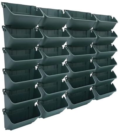 Set di 24 fioriere montate a parete, parete verticale da giardino con drenaggio e serbatoio dell'acqua, da appendere, per erbe, fiori, verdure, interni ed esterni (verde militare)
