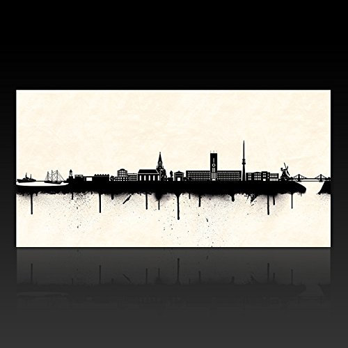 Kunstbruder Wandbild Wilhelmshaven Skyline - Schwarz/Weiss (div. Grössen) 3D 4cm - Kunst Druck auf Leinwand 60x120cm