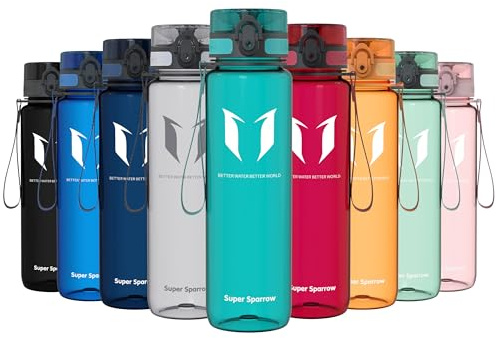 Sparrow Sports Water Bottle 1L - BPA-Free Tritan Drinks Bottle One-Click | Leakproof, Plastic Water Bottles, Dishwasher Safe, Lightweight, Ergonomic, Flip Top, Reusable, Gym, Hiking, Cycling, Camping