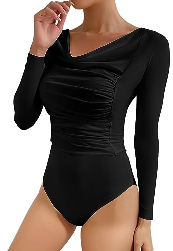 SEBOWEL Sexig genomskinlig nätbody för kvinnor, genomskinlig långärmad trikåtopp, klubb, fest, bodycon-blus, t-shirt, #12 Svart, XXL