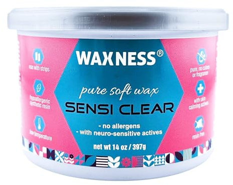 Waxness Sensi Clear Pure Soft Wax 397g - Enthaarungswachs - Weichwachs zur Haarentfernung - Warmwachs zur Anwendung mit Vliesstreifen - Warmwachs in Dose - Anwendung mit Wachsstreifen